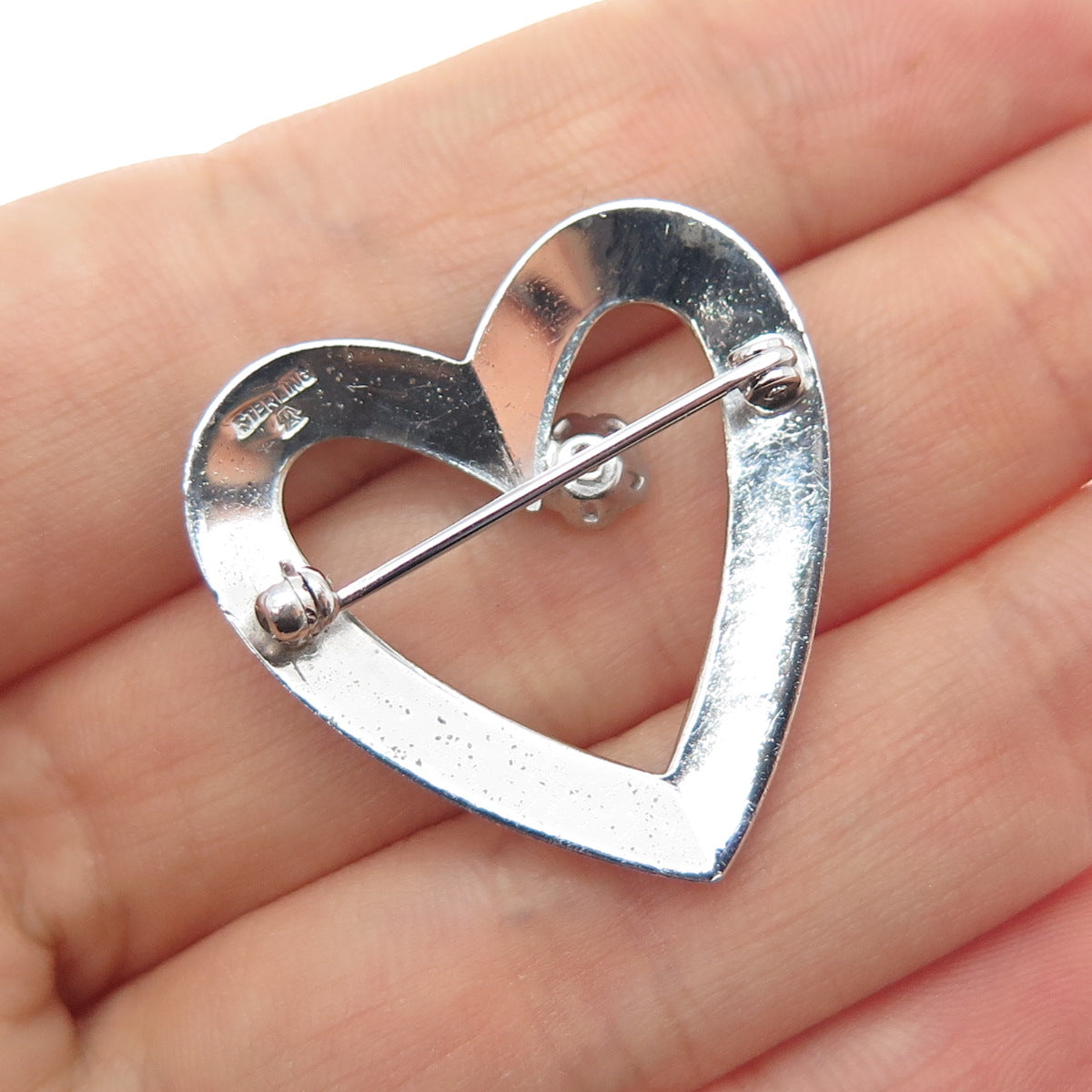 MARVEL 925 Sterling Silver Vintage Rhinestone Heart Pin Brooch