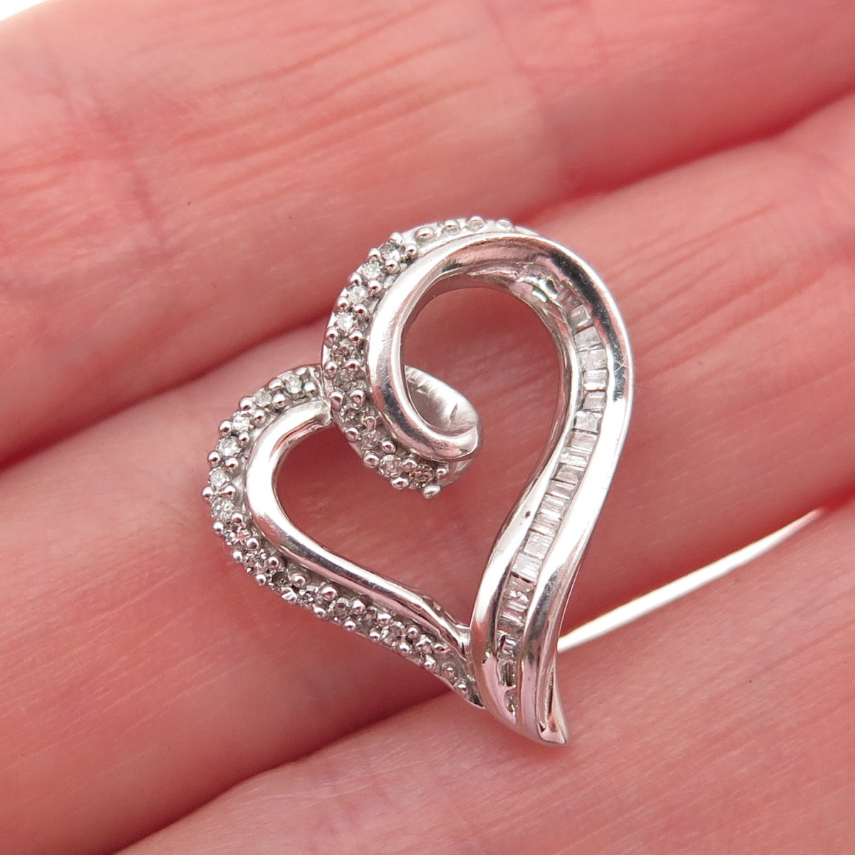 925 Sterling Silver Real Diamond Open Heart Slide Mini Charm Pendant