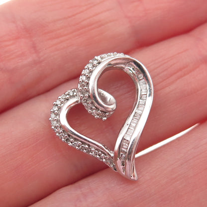925 Sterling Silver Real Diamond Open Heart Slide Mini Charm Pendant