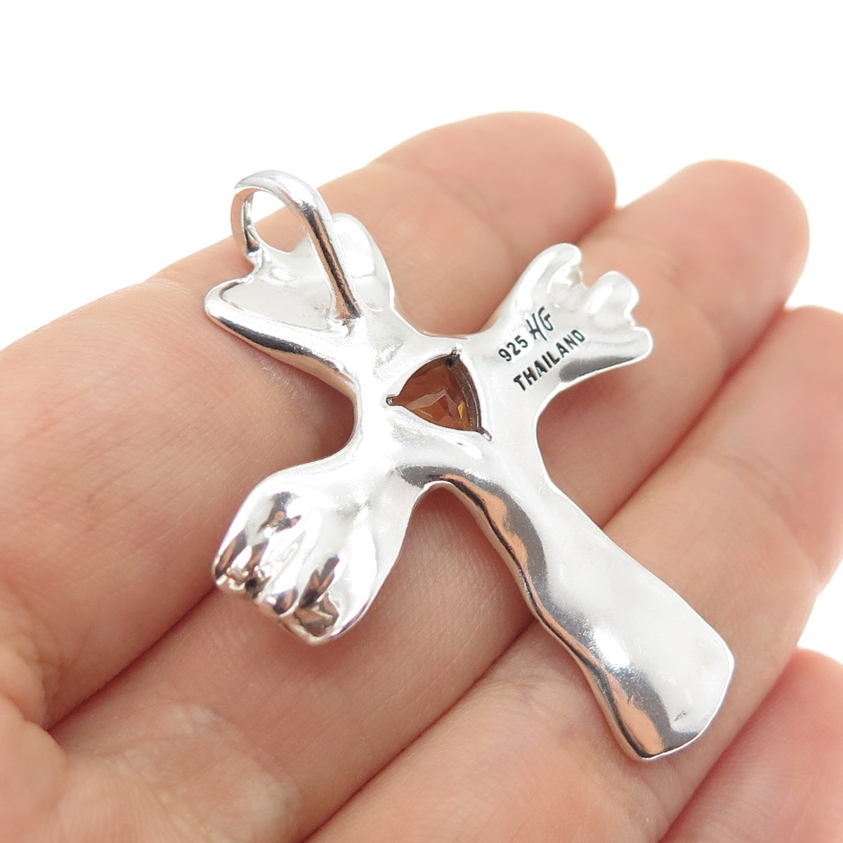 HAGIT GORALI 925 Sterling Silver Vintage Real Citrine Modernist Cross Pendant