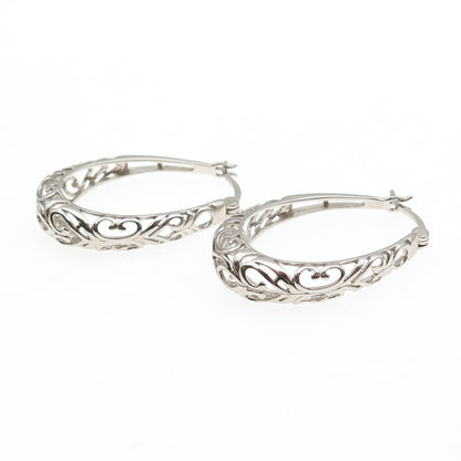 925 Sterling Silver Ornate Heart & Butterfly Oval Hoop Earrings