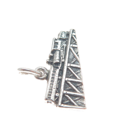 925 Sterling Silver Vintage Steam Train Travel Track Minimalist Charm Pendant
