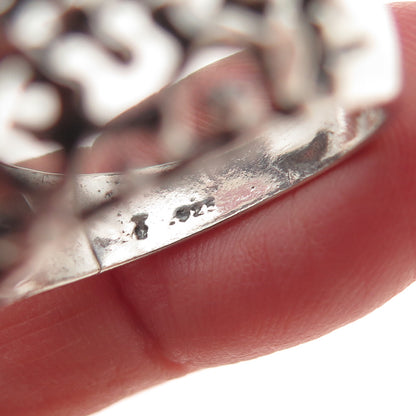 925 Sterling Silver Vintage Real Blue Topaz Modernist Oxidized Ring Size 9