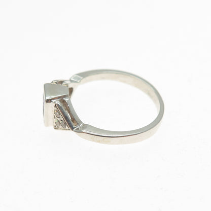 925 Sterling Silver Vintage Princess-Cut Purple Round-Cut White C Z Ring Size 6