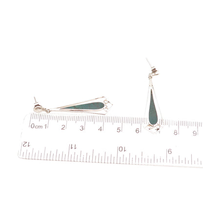 925 Sterling Silver Vintage Real Chrysocolla Modernist Dangle Earrings
