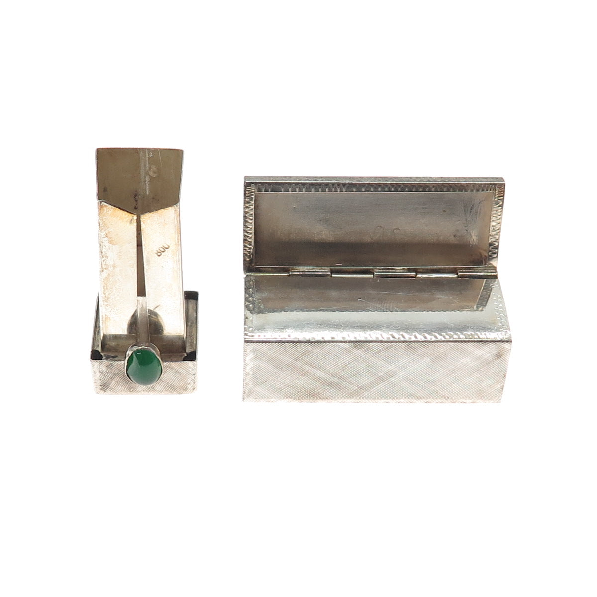 800 Silver Antique Art Deco Real Green Onyx Engraved Tube Slide Lipstick Case