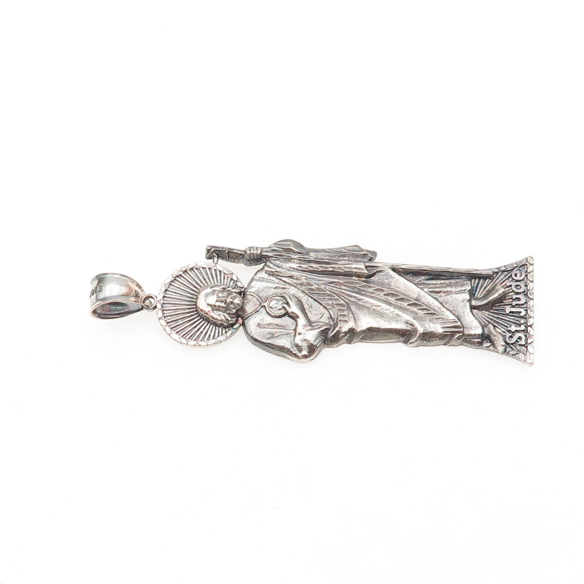 925 Sterling Silver Vintage St. Jude Oxidized Pendant