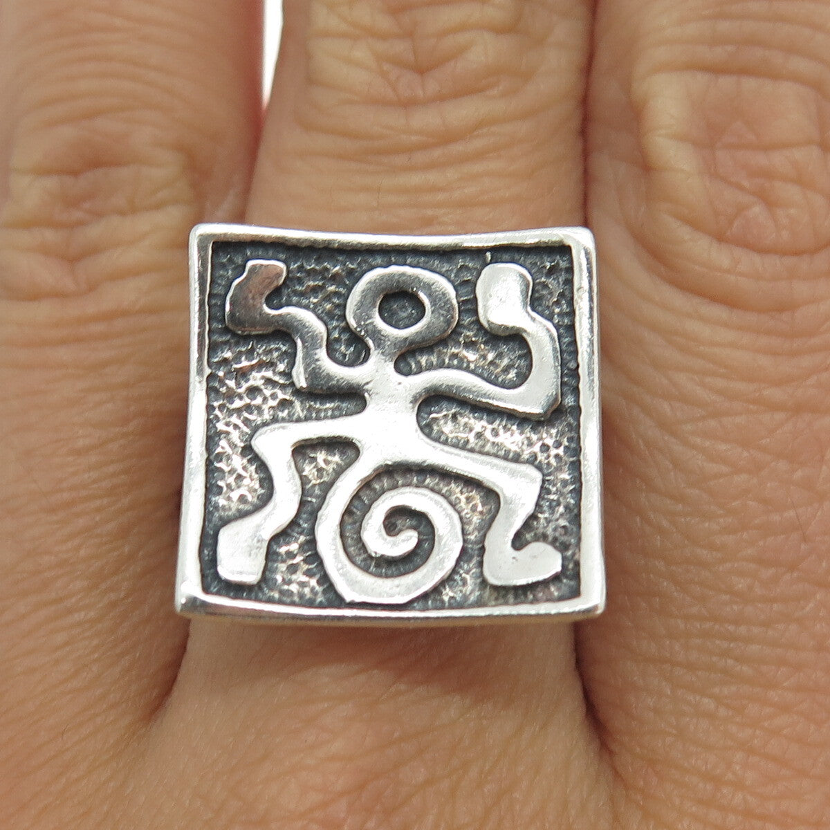 925 Sterling Silver Vintage Tribal Adjustable Ring Size 8.75