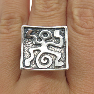 925 Sterling Silver Vintage Tribal Adjustable Ring Size 8.75