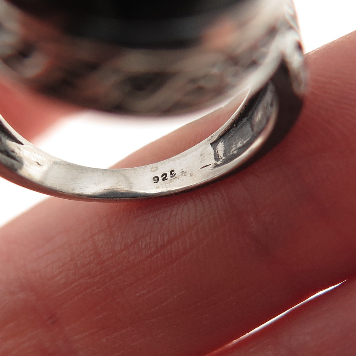 925 Sterling Silver Vintage Black Onyx Art Deco Style Oxidized Ring Size 7.25