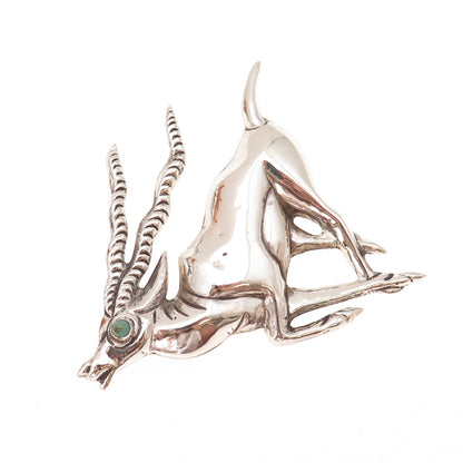 925 Sterling Silver Vintage Mexico Real Turquoise Gazelle Oxidized Pin Brooch