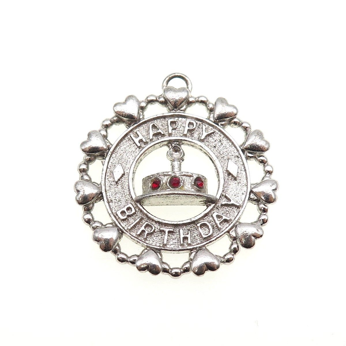 WELLS 925 Sterling Silver Vintage Rhinestone Happy Birthday Charm Pendant