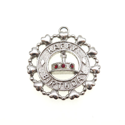 WELLS 925 Sterling Silver Vintage Rhinestone Happy Birthday Charm Pendant