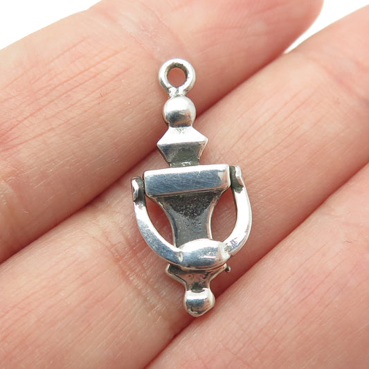 925 Sterling Silver Vintage Door Knocker Oxidized Minimalist Charm Pendant