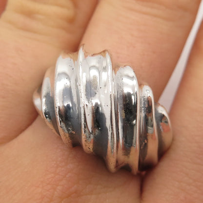 925 Sterling Silver Vintage Ribbed Ring Size 10.5