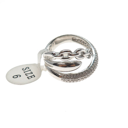 925 Sterling Silver Round-Cut C Z Crisscross Ring Size 6