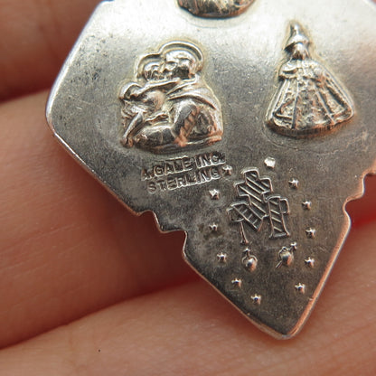 A. Gale 925 Sterling Silver Antique Art Deco 4-Way Religious Medal Charm Pendant