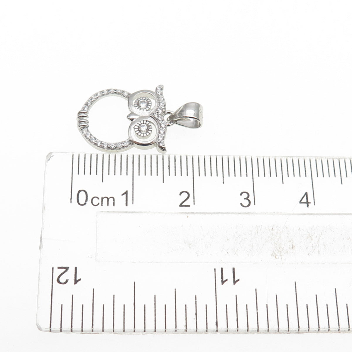 925 Sterling Silver Round-Cut C Z Owl Bird Mini Charm Pendant