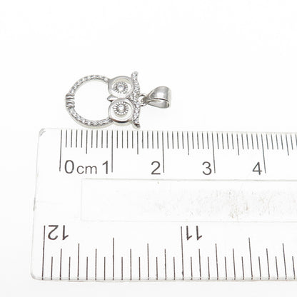925 Sterling Silver Round-Cut C Z Owl Bird Mini Charm Pendant