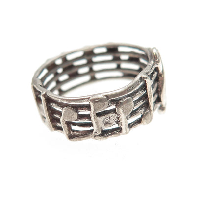 925 Sterling Silver Vintage Treble Clef Music Notes Oxidized Band Ring Size 5.5