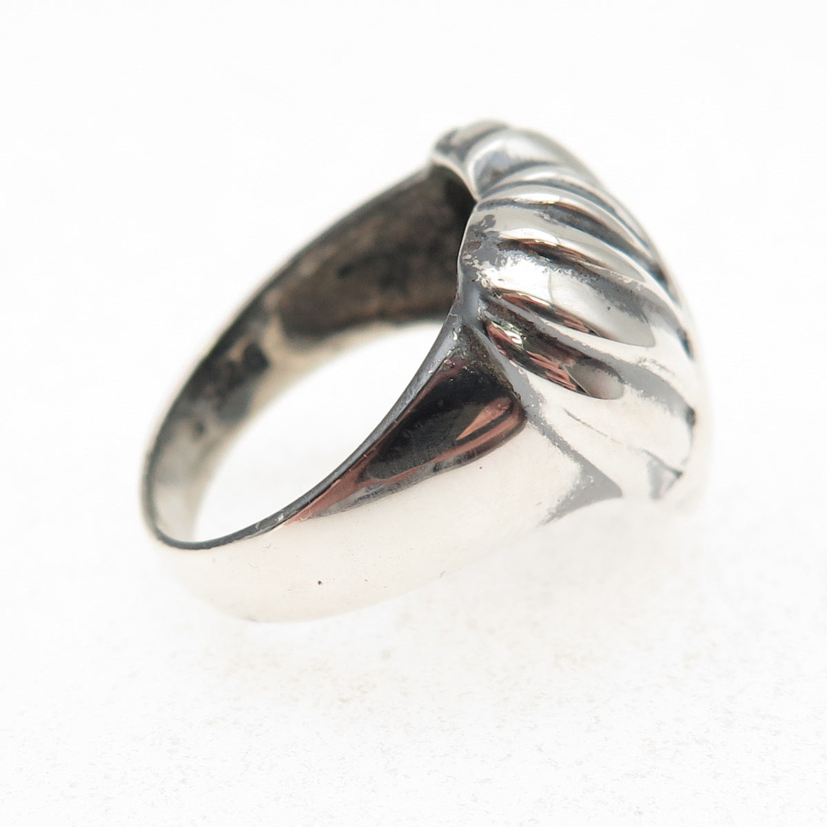 Ken Crafts 925 Sterling Silver Vintage Modernist Heart Oxidized Ring Size 7.25