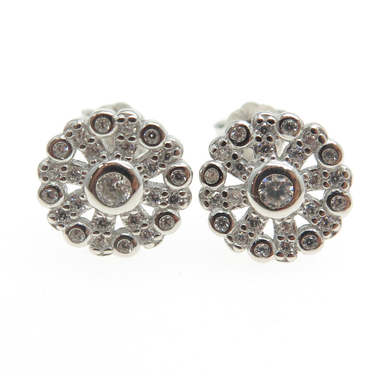 925 Sterling Silver Round-Cut Shaped C Z Snowflake Stud Earrings