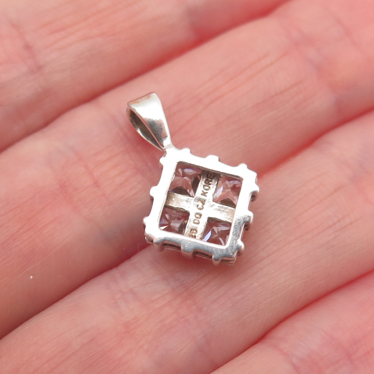 925 Sterling Silver Princess-Cut C Z Mini Charm Pendant