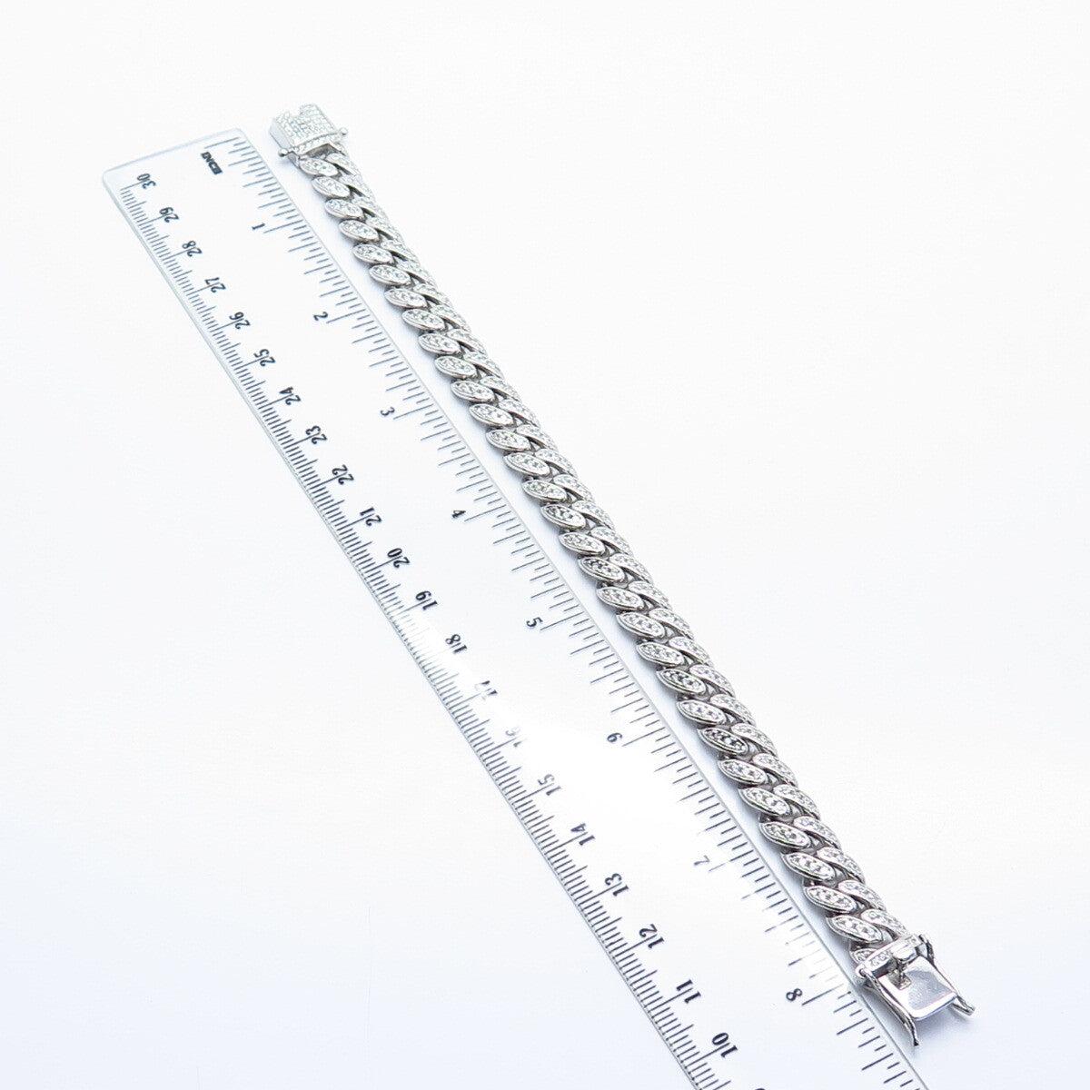 925 Sterling Silver C Z Cuban Link Bracelet 7.75"