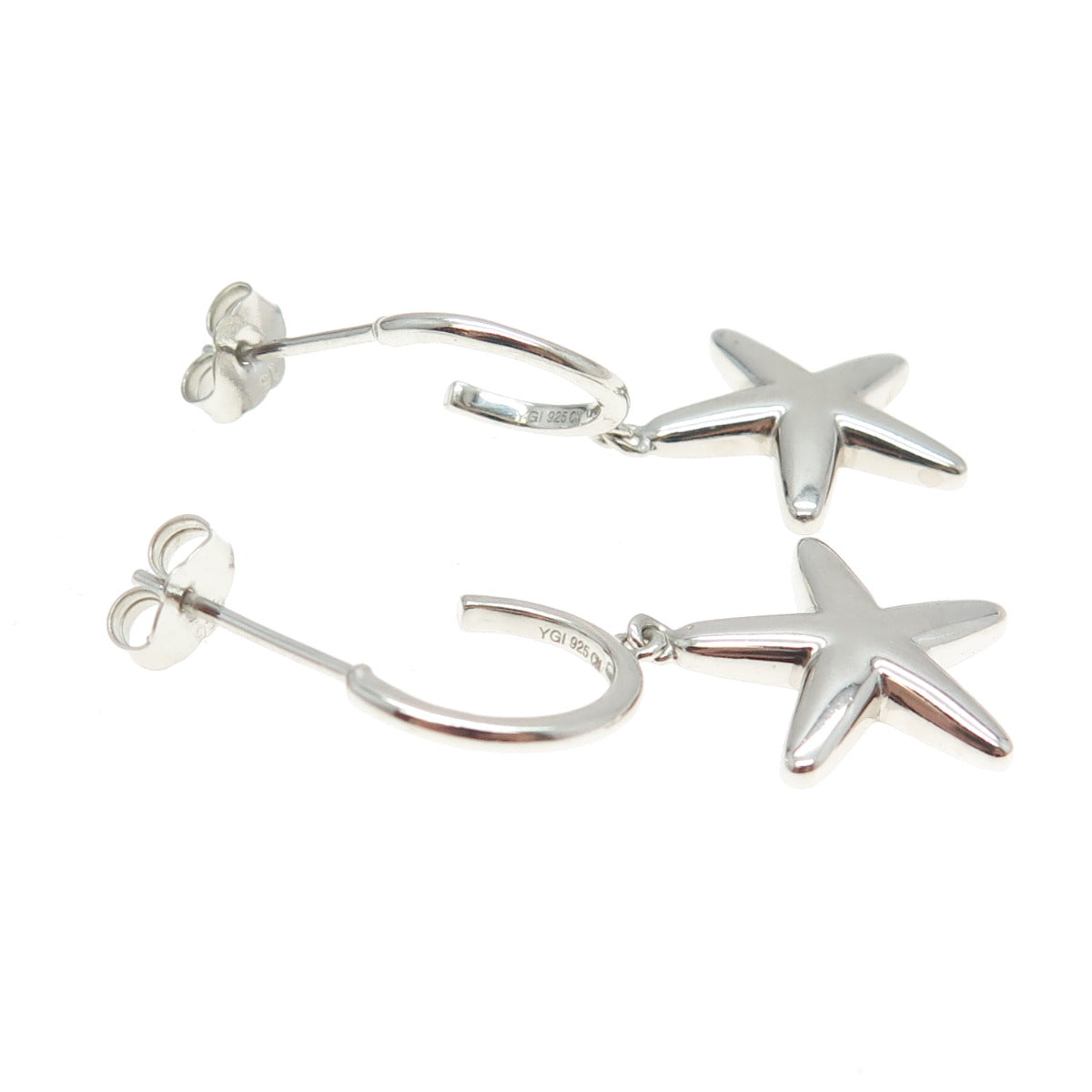 925 Sterling Silver Star Dangle Half Hoop Earrings