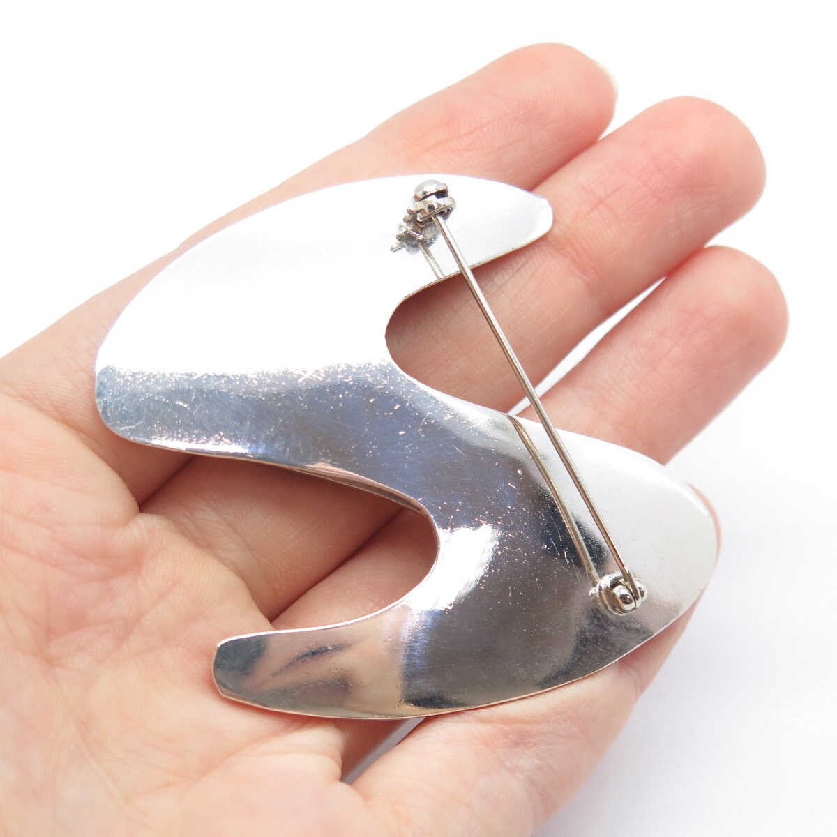925 Sterling Silver Vintage Letter "S" Initial Modernist Pin Brooch