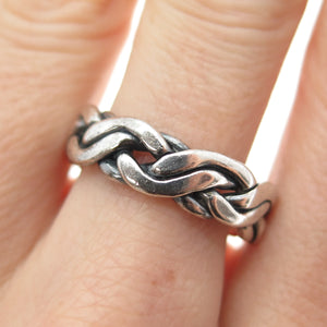 925 Sterling Silver Vintage Mexico Braided Oxidized Band Ring Size 8.25