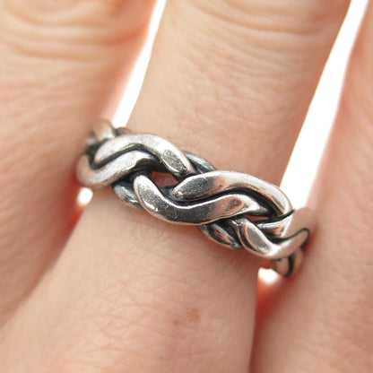925 Sterling Silver Vintage Mexico Braided Oxidized Band Ring Size 8.25