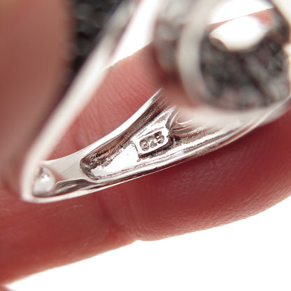 KEY STAR 925 Sterling Silver Round-Cut Black & White C Z Bypass Ring Size 5