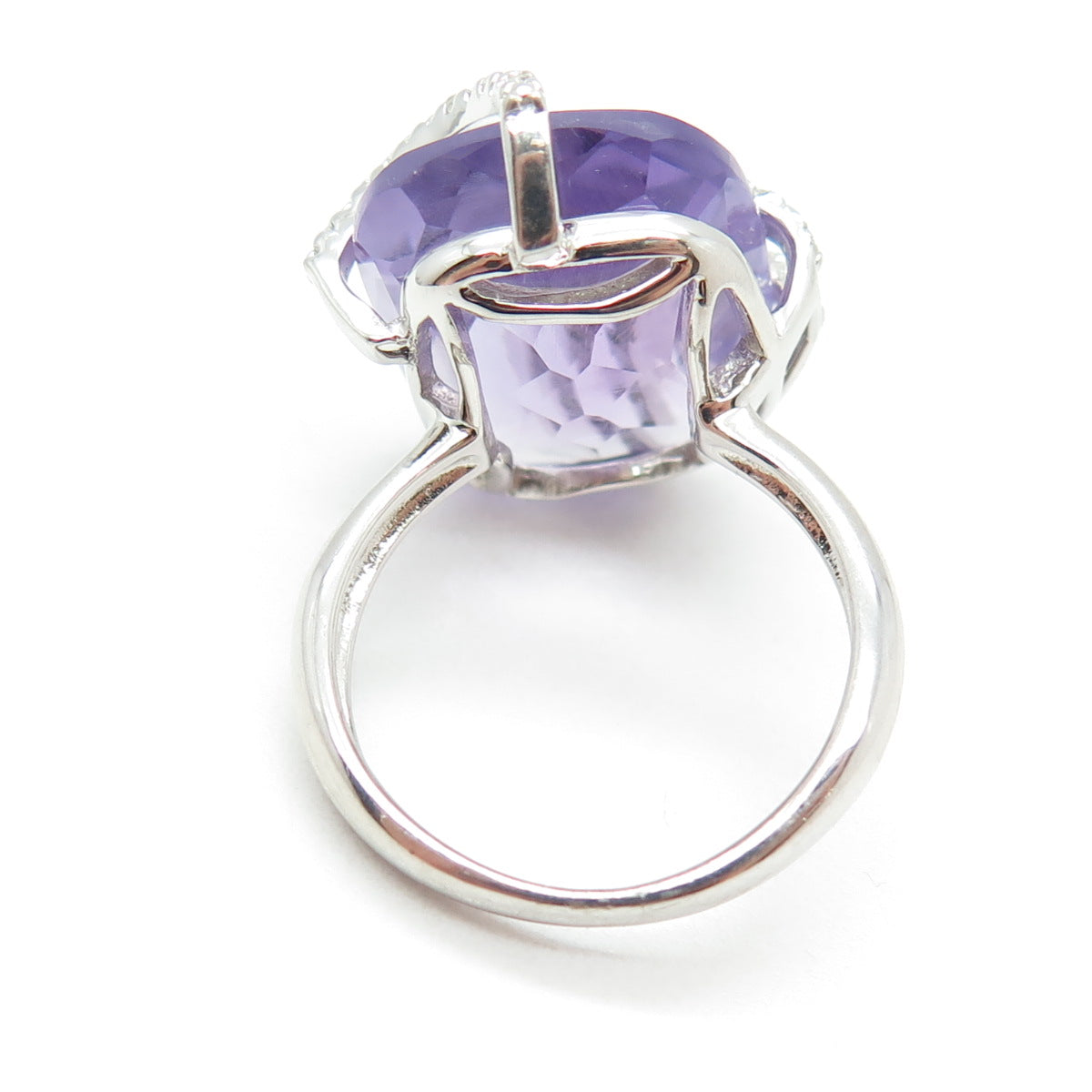 925 Sterling Silver Real Amethyst & White Topaz Wavy Ring Size 7.25