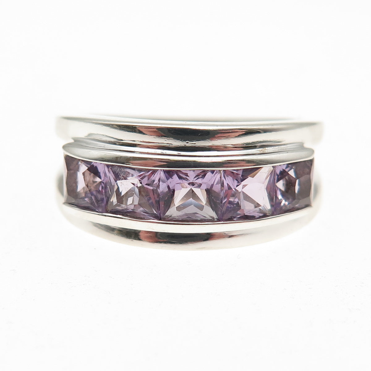 Michelle Albala 925 Sterling Silver Vintage Princess-Cut Amethyst Ring Size 7.25