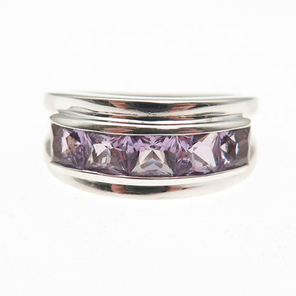 Michelle Albala 925 Sterling Silver Vintage Princess-Cut Amethyst Ring Size 7.25