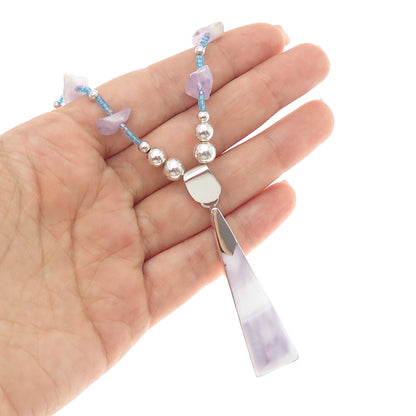 925 Sterling Silver Vintage Real Amethyst & Blue Spinel Beaded Necklace 18"