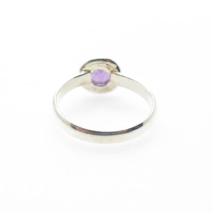 925 Sterling Silver Vintage Real Round-Cut Amethyst Ring Size 7.75