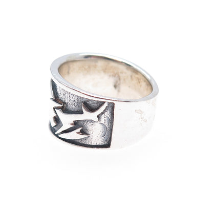 925 Sterling Silver Vintage Modernist Oxidized Biker Ring Size 7.75