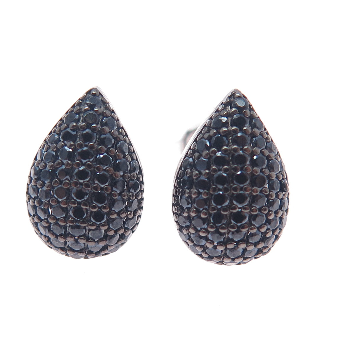 925 Sterling Silver Round-Cut Black C Z Teardrop Earrings