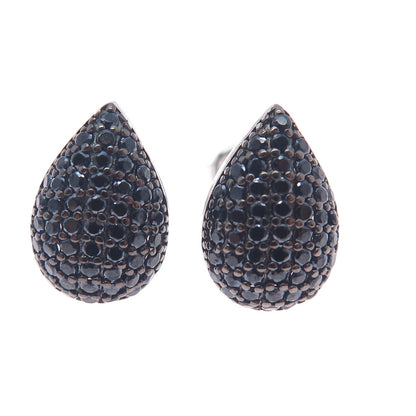 925 Sterling Silver Round-Cut Black C Z Teardrop Earrings