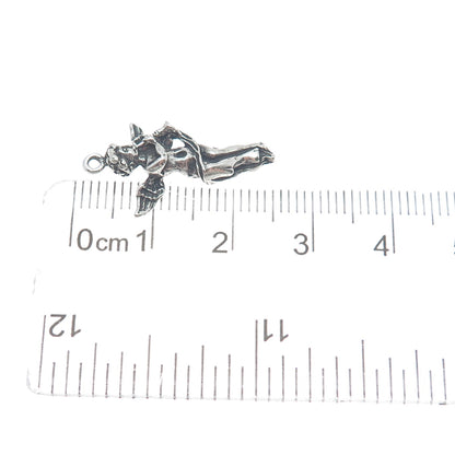 925 Sterling Silver Vintage Angel Playing Trumpet Oxidized Mini Charm Pendant