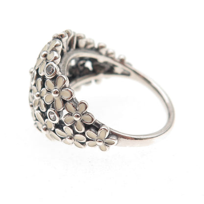 Pandora 925 Sterling Silver Enamel & C Z Darling Daisy Bouquet Ring Size 9.25