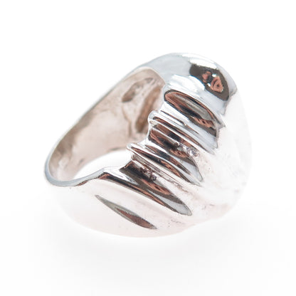 925 Sterling Silver Vintage Mexico Modernist Wavy Dome Ring Size 7.5