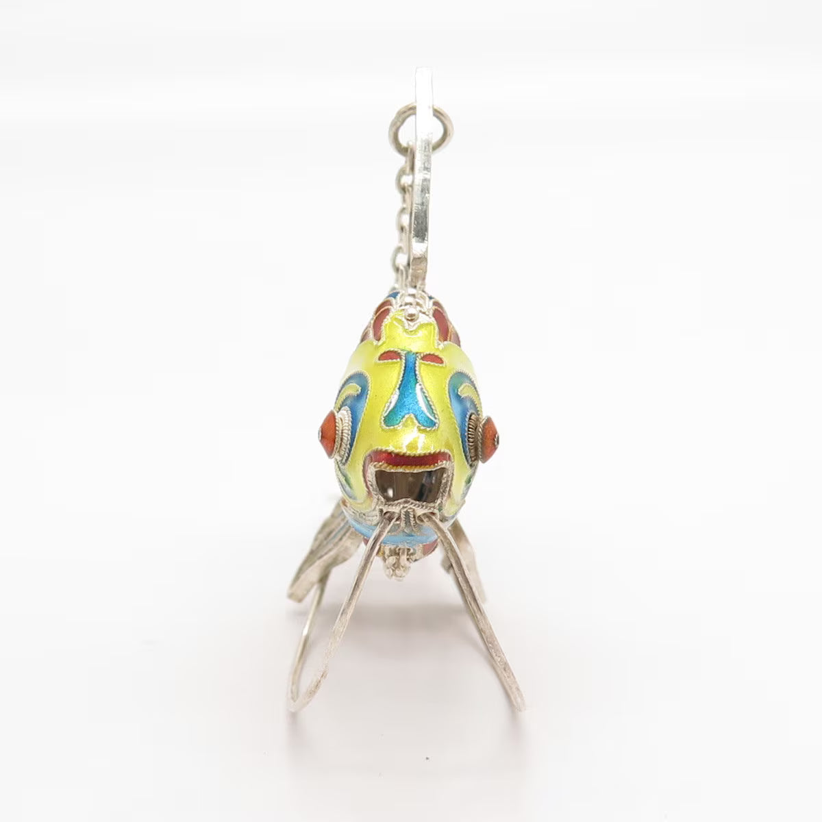 925 Sterling Silver Antique Enamel Articulated Chinese Koi Fish Chatelaine Fob