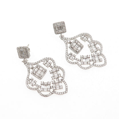 925 Sterling Silver Emerald & Round-Cut C Z Dangle Boho Earrings