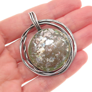 Luli Hamersztein & Revital Sterling Silver Vintage Israel Roman Glass Pendant
