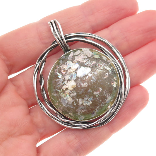 Luli Hamersztein & Revital Sterling Silver Vintage Israel Roman Glass Pendant