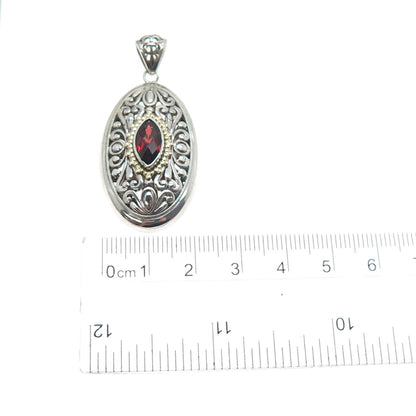 ART'S ELEGANCE 925 Sterling Silver 14K Gold Vintage Real Red Garnet Pendant