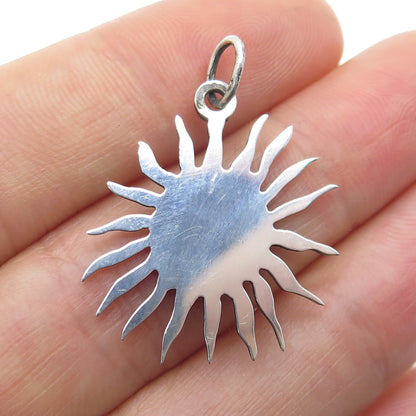 925 Sterling Silver Vintage Real Turquoise Inlay Sun Charm Pendant